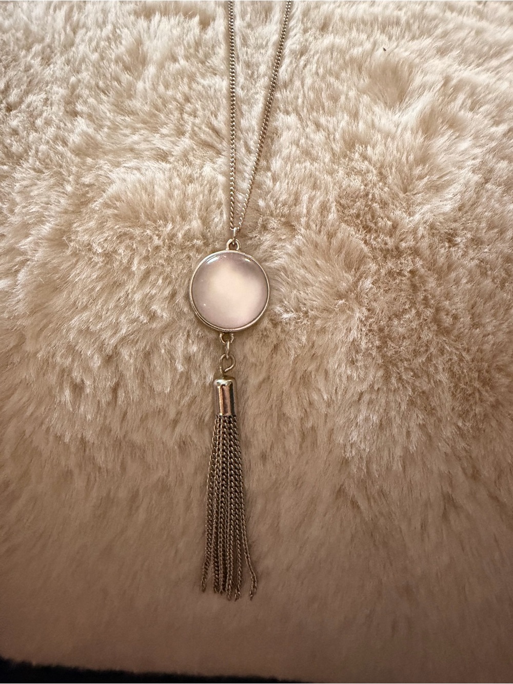 Banana Republic Silver Tassel Pendant Necklace with Mother-of-Pearl Disc